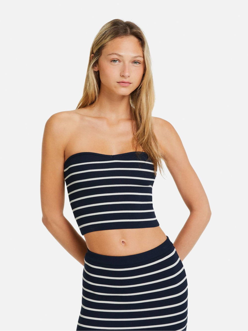 Striped knit bandeau crop top