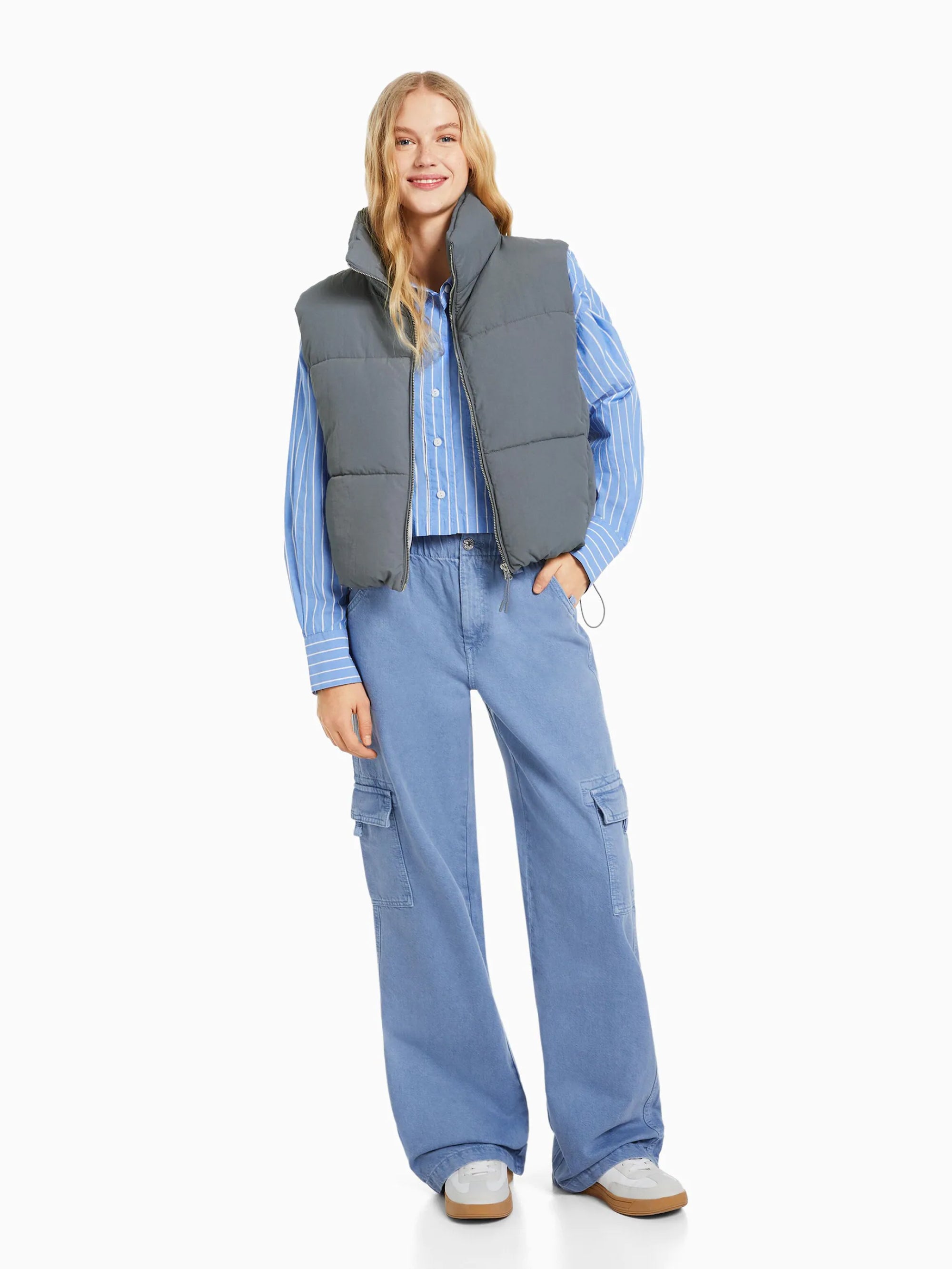 Lined nylon effect puffer vest