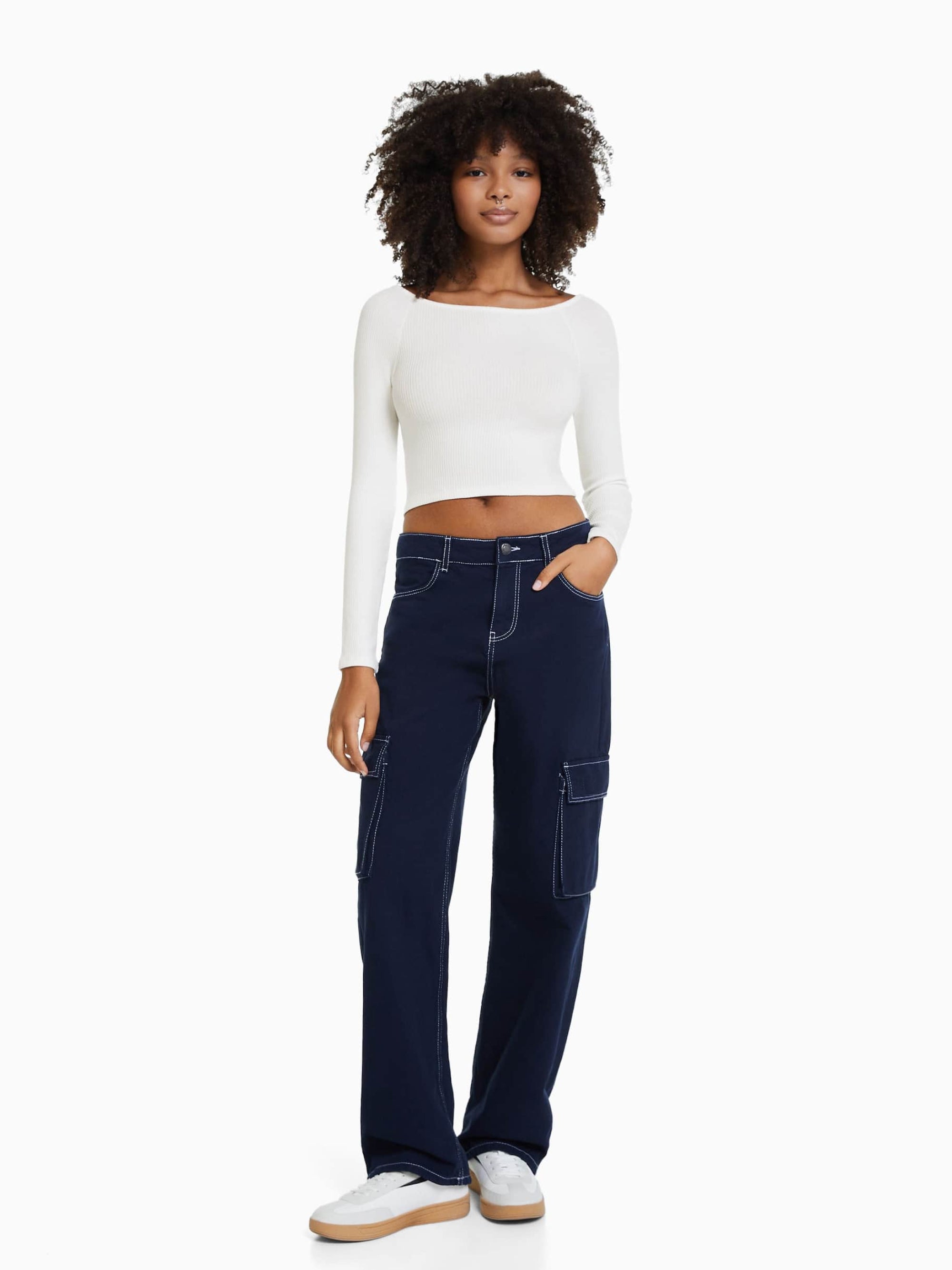 Striped long sleeve T-shirt with boat neck