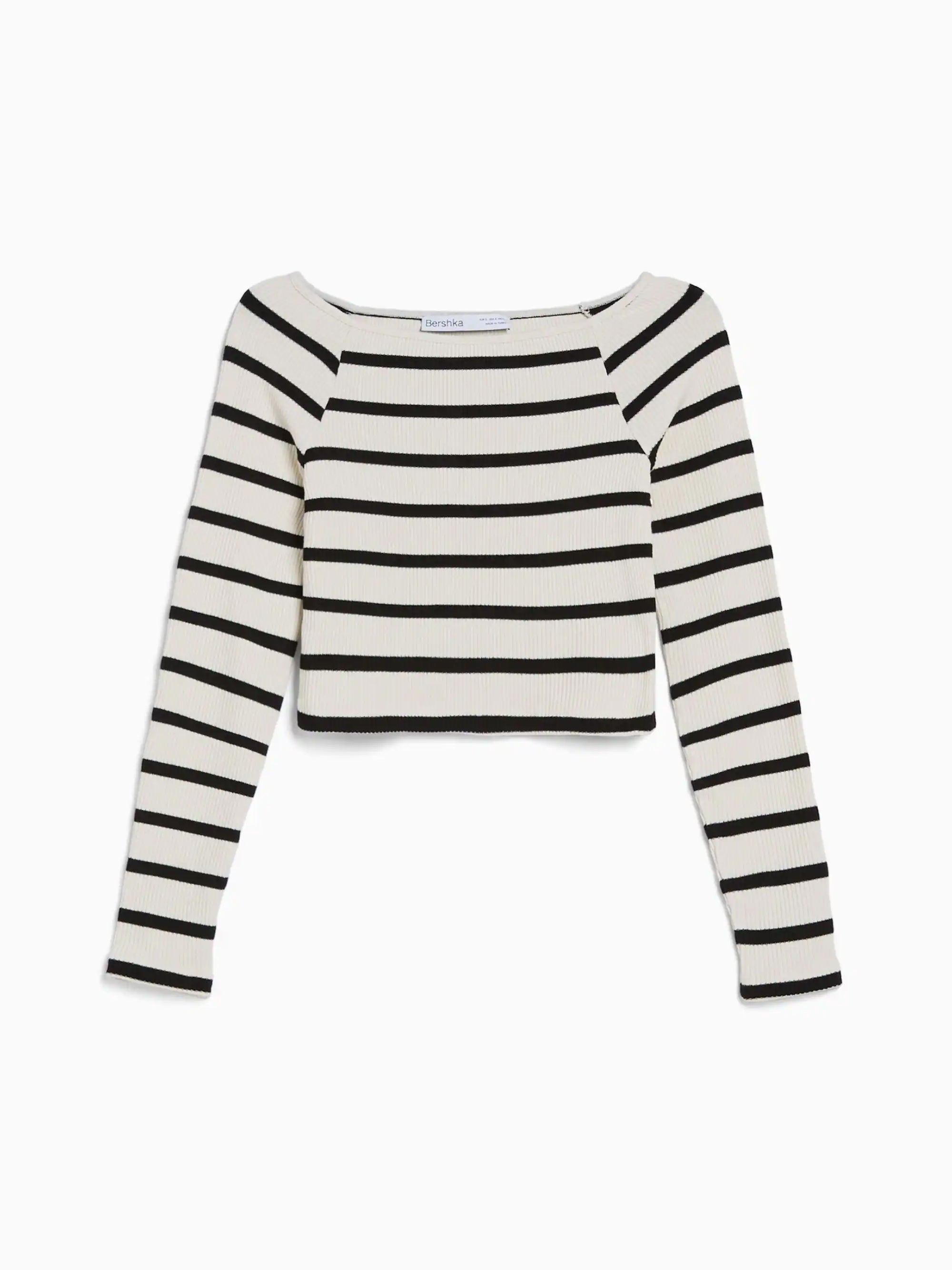 Striped long sleeve T-shirt with boat neck