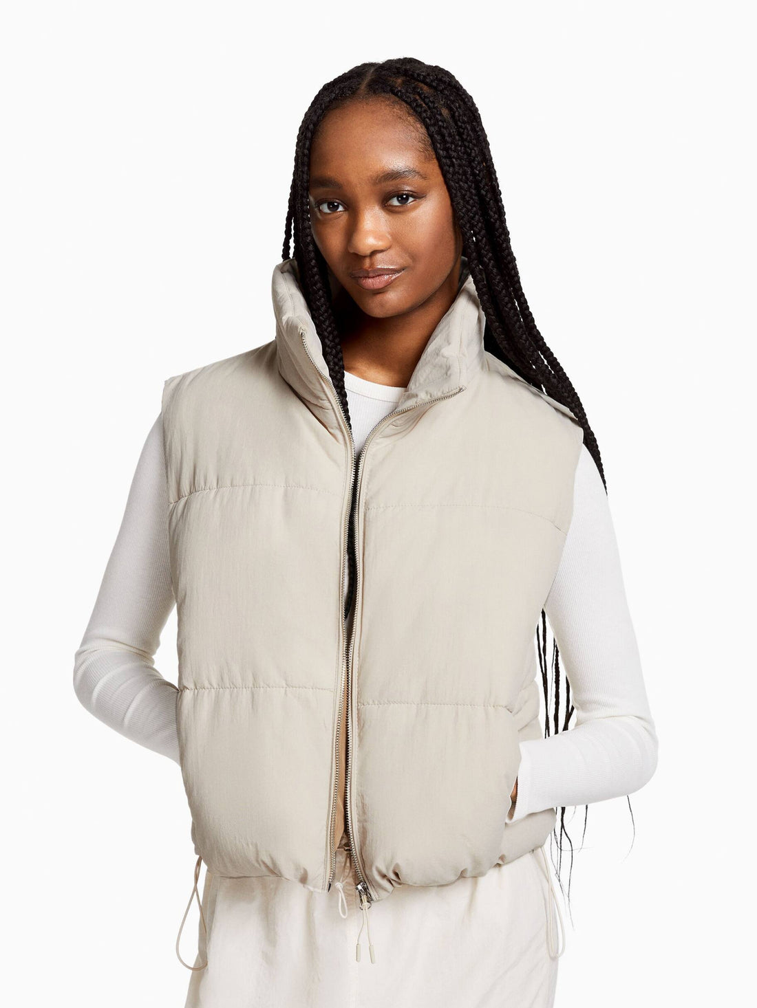 Lined nylon effect puffer vest