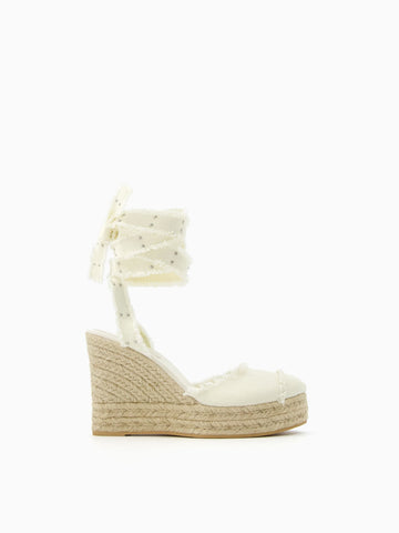 Lace-up jute wedges with studs