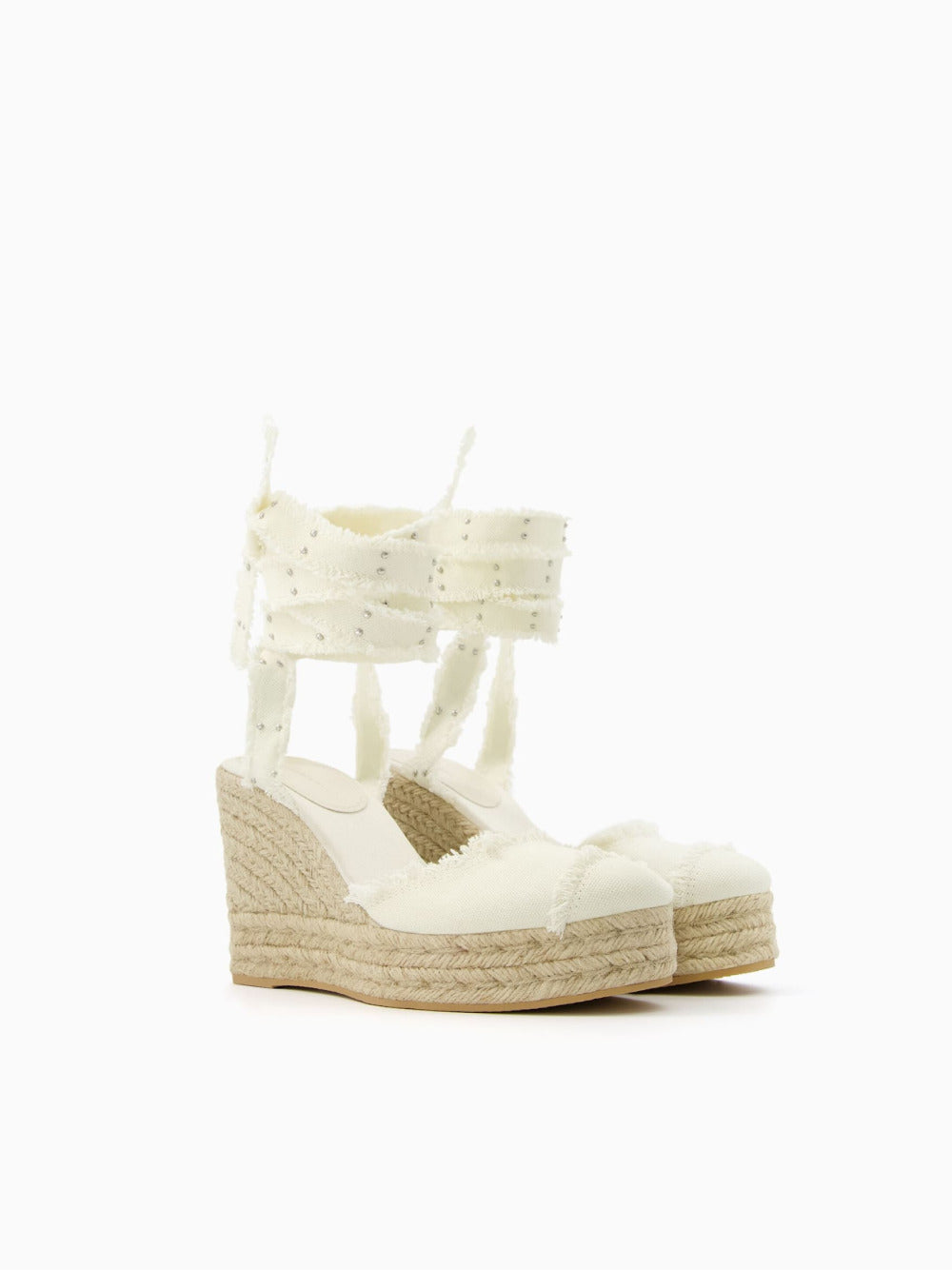 Lace-up jute wedges with studs